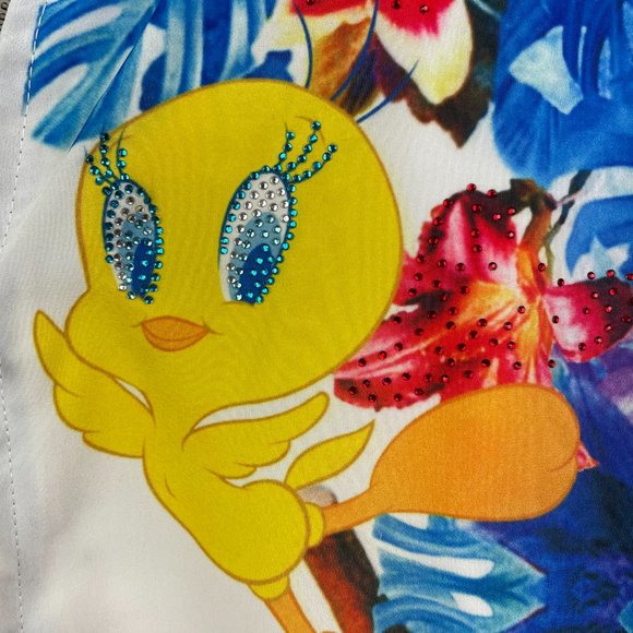 Plums Looney Tunes Jacket Womens XS Blue Tweety Bird Bomber Full Zip Front - Picture 3 of 11